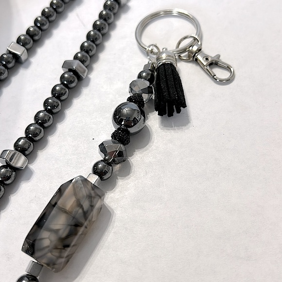 NEW Handmade Beaded Necklace Bracelet Keychain Set Heavy Solid Goth Emo Witchy - Picture 4 of 15